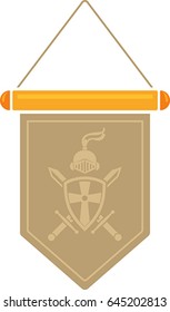 Flat image of medieval pennant with symbol. Vector medieval pennant