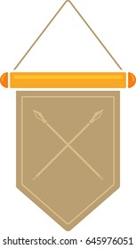 Flat image of medieval pennant with symbol. Vector medieval pennant