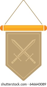Flat image of medieval pennant with symbol. Vector medieval pennant