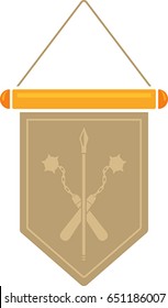 Flat image of medieval pennant with symbol. Vector medieval pennant