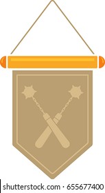 Flat image of medieval pennant with symbol. Vector medieval pennant