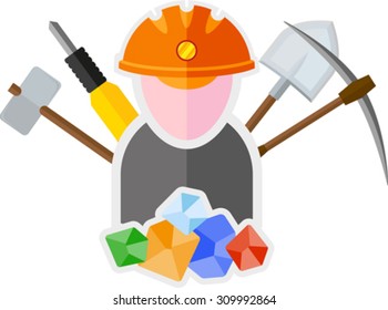 flat image of miner with tools