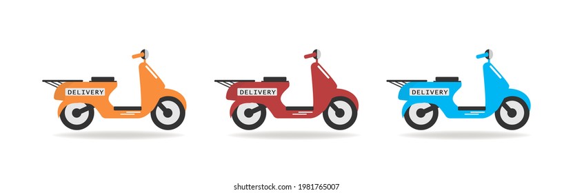Flat image of a moped. Classic scooter, red, blue and yellow, vector illustration