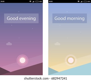 Flat image of morning and evening for mobile application