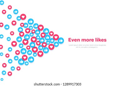 flat image on a white background, round icons with likes and hearts, social networks and the Internet