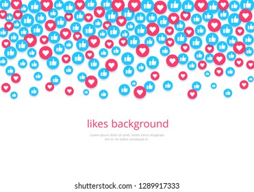 flat image on a white background, round icons with likes and hearts, social networks and the Internet
