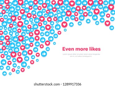 flat image on a white background, round icons with likes and hearts, social networks and the Internet