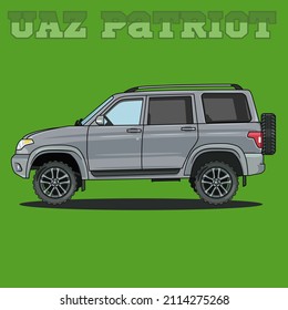 flat image. Russian SUV. regular car of Russian special services and hunters UAZ Patriot. Jeep.