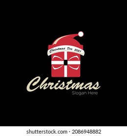 flat image of santa claus hat gift box on christmas day