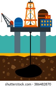 flat image of sea drilling rig and oilfield