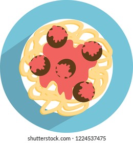 flat image of spaghetti on a circle with a white background