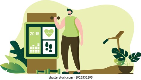 Flat image of students studying in class and playing sports in the garden