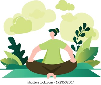 Flat image of students studying in class and playing sports in the garden