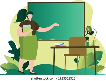 Flat image of students studying in class and playing sports in the garden