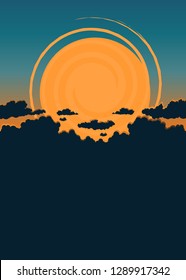 flat image sunset, black cloud