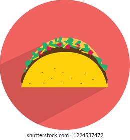 flat image of a taco on a circle with a plain white background
