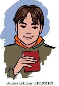 Flat image of a teenager holding a document in his hand.