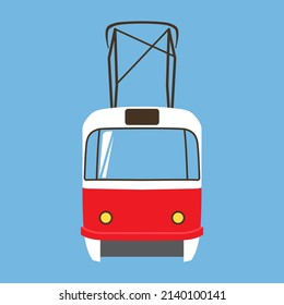 Imagen plana de un tranvía. Transporte público urbano