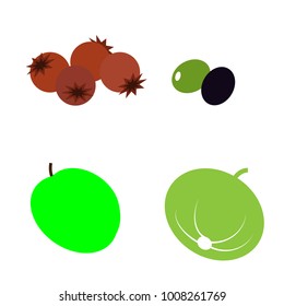 Flat images. Icon set of fig, olives, loquat and cherry-plum.