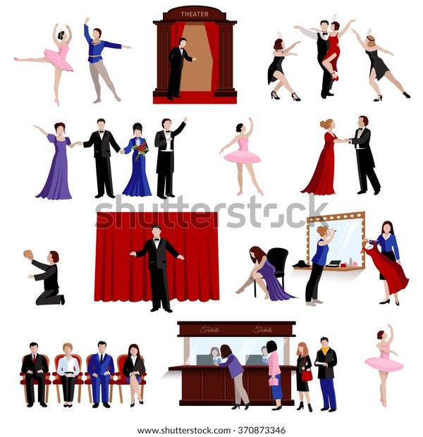 Flat Images Set Scenes Theater People Stock Vector (Royalty Free ...