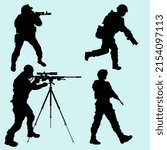 flat images of silhouettes of special forces soldiers sniper shooters grenade launcher
