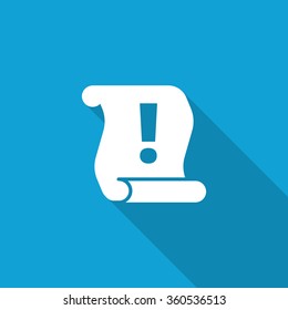 Flat Important Information icon with long shadow on blue backround