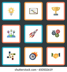 Flat Incentive, Rocket, Gear And Other Vector Elements. Set Of Idea Flat Symbols Also Includes Incentive, Manager, Administration Objects.