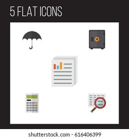 Flat Incoming Set Of Parasol, Strongbox, Scan And Other Vector Objects. Also Includes Parasol, Calculate, Calculator Elements.