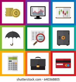 Flat Incoming Set Of Payment, Portfolio, Chart And Other Vector Objects. Also Includes Card, Credit, Finance Elements.