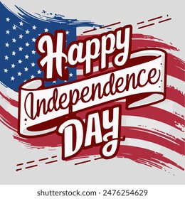 Flat Independence day with fireworks and flag