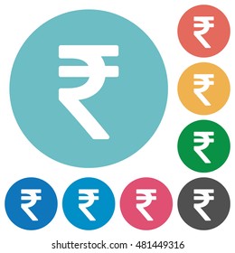 Flat Indian Rupee sign icon set on round color background.
