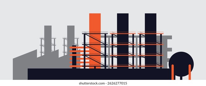 Ilustración vectorial de edificio de Industrial plana