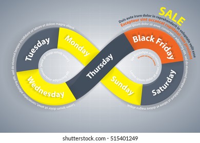Flat infinity loop infographic week days Black Friday Sale