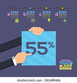 Flat Info graphics Template and Web Elements - Business, Marketing Touch and Choose Concept Vector Design 55 Percent