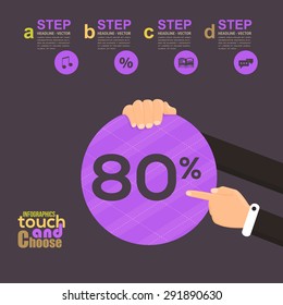 Flat Info graphics Template and Web Elements - Business, Marketing Touch and Choose Concept Vector Design 80 Percent
