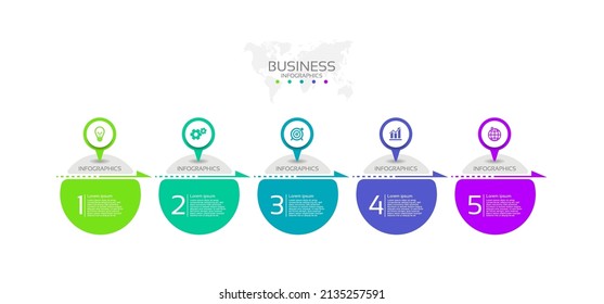 Flat infographic business abstract background template colorful with 5 step