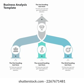 Flat infographic for business analysis with three converting level stages. Slide for business presentation.