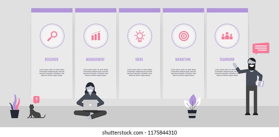 flat infographic for business presentations, report and website. Minimal analytics character design concept.