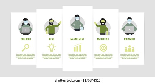 flat infographic for business presentations, report and website. Minimal analytics character design concept.