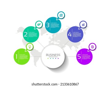 Flat infographic business template circle colorful with 5 step