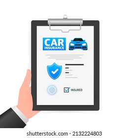 Flat infographic. Car insurance icon on blue background. Flat isometric vector illustration