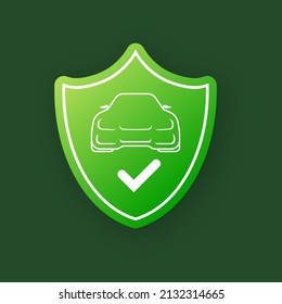Flat infographic. Car insurance icon on blue background. Flat isometric vector illustration