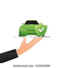 Flat Infographic. Car Insurance Icon On Blue Background. Flat Isometric Vector Illustration