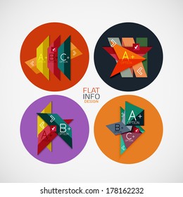 Flat infographic design concept set. Geometrical shaped blank templates with sample text. Can be used as infographic template, business card design, abstract geometric symbols, multipurpose web
