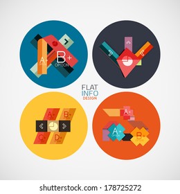 Flat infographic design concept set. Geometrical shaped blank templates with sample text. Can be used as infographic template, business card design, abstract geometric symbols, mobile app templates
