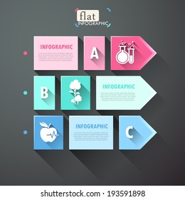 Flat infographic design with squares, arrows and icons. Vector. 