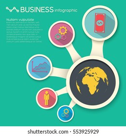 Flat infographic design template with diagram business icons long shadows isolated vector illustration