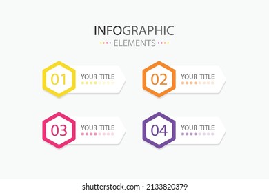 Flat infographic element hexagon template colorful with 4 colors isolated on white background.