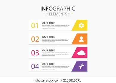 Flat infographic element long square bullet template colorful with 4 colors isolated on white background.