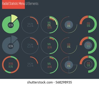 Flat Infographic Elements. Vector Illustration. Radial statistic menu vector set.
